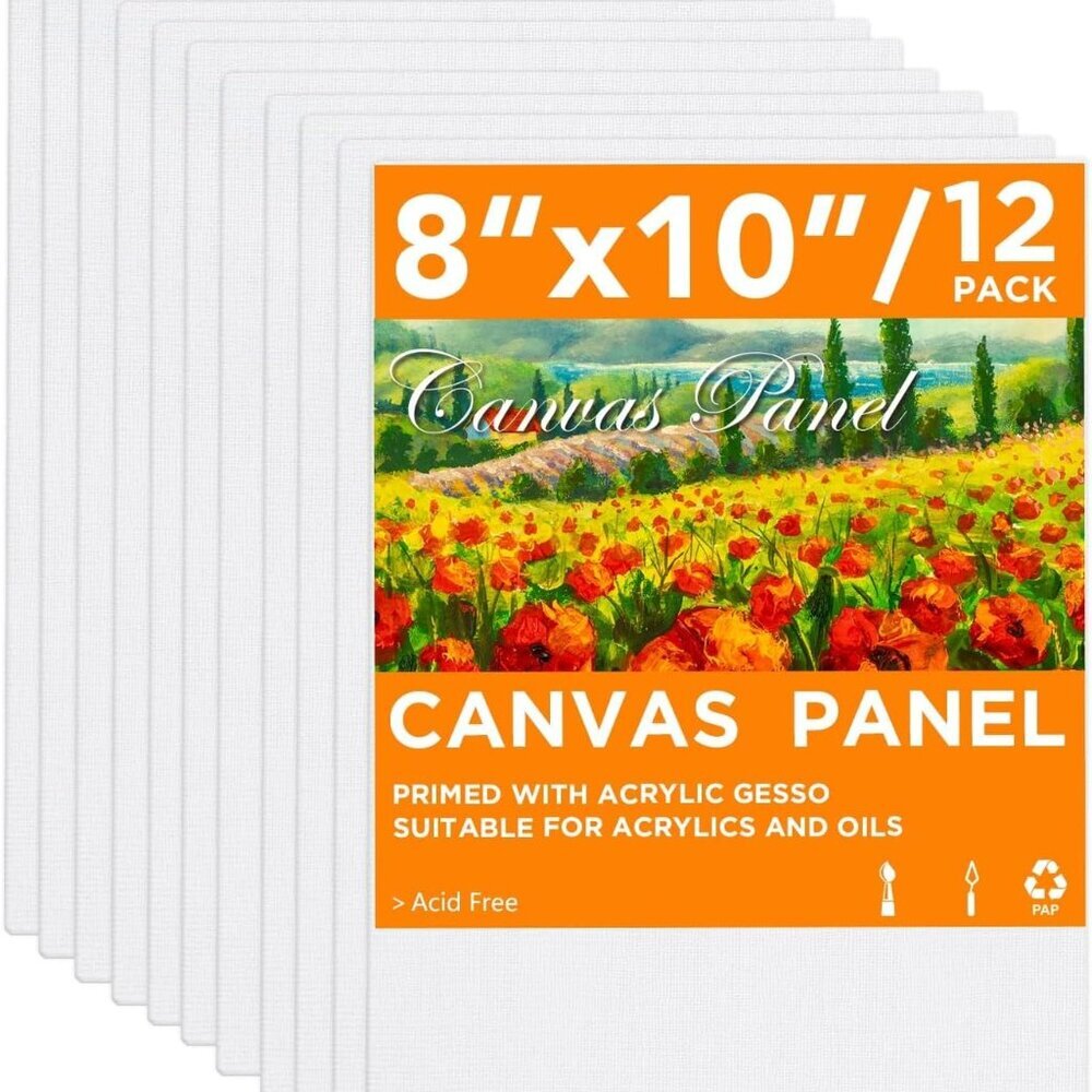 Canvas Boards for Painting, 8 x 10 inch, 12 Pack, 100% Cotton Canvas Panels, Whi